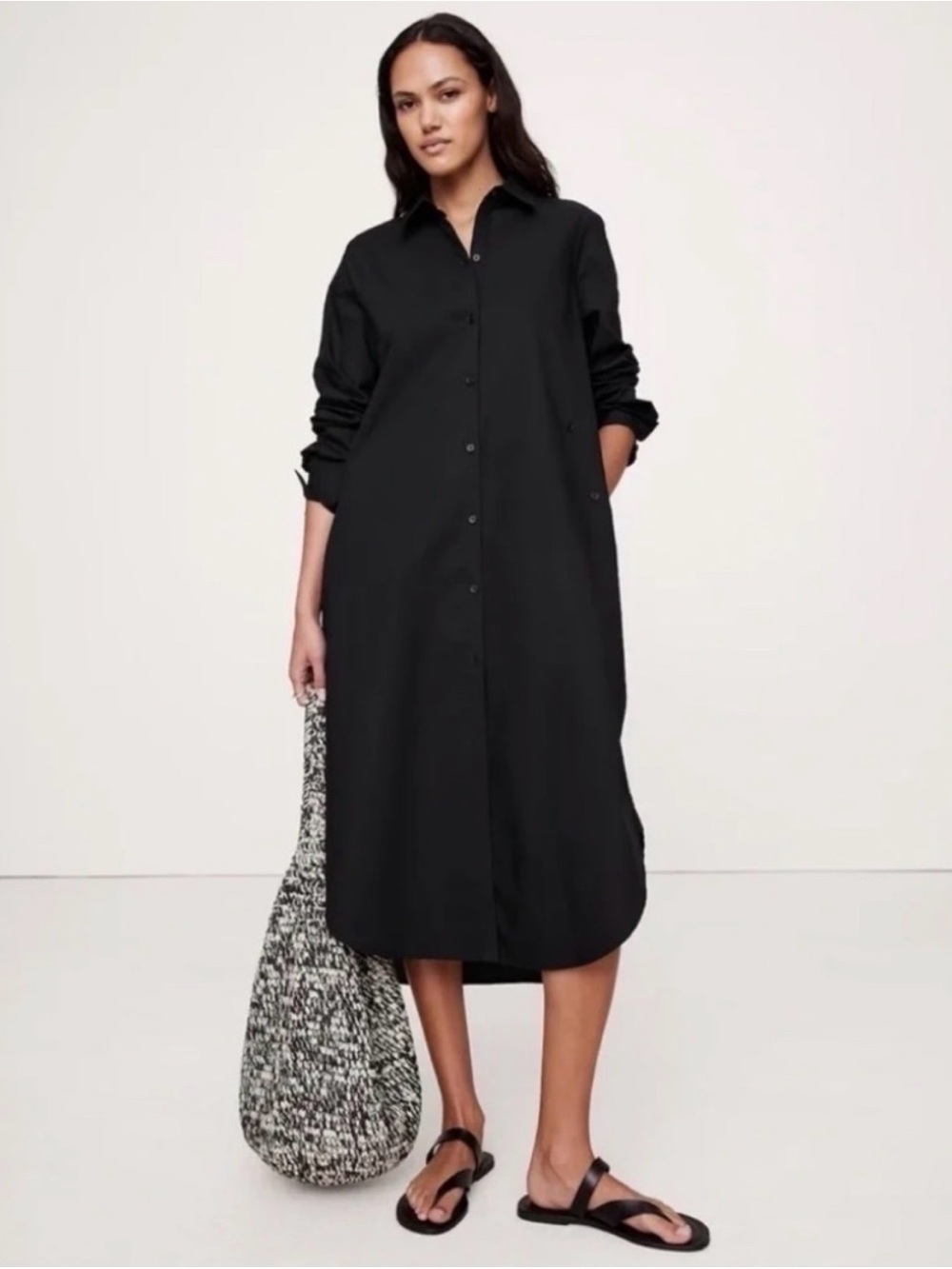 Banana Republic Cotton Poplin Asymmetrical Shirt Dress. Black. Small New/Tags